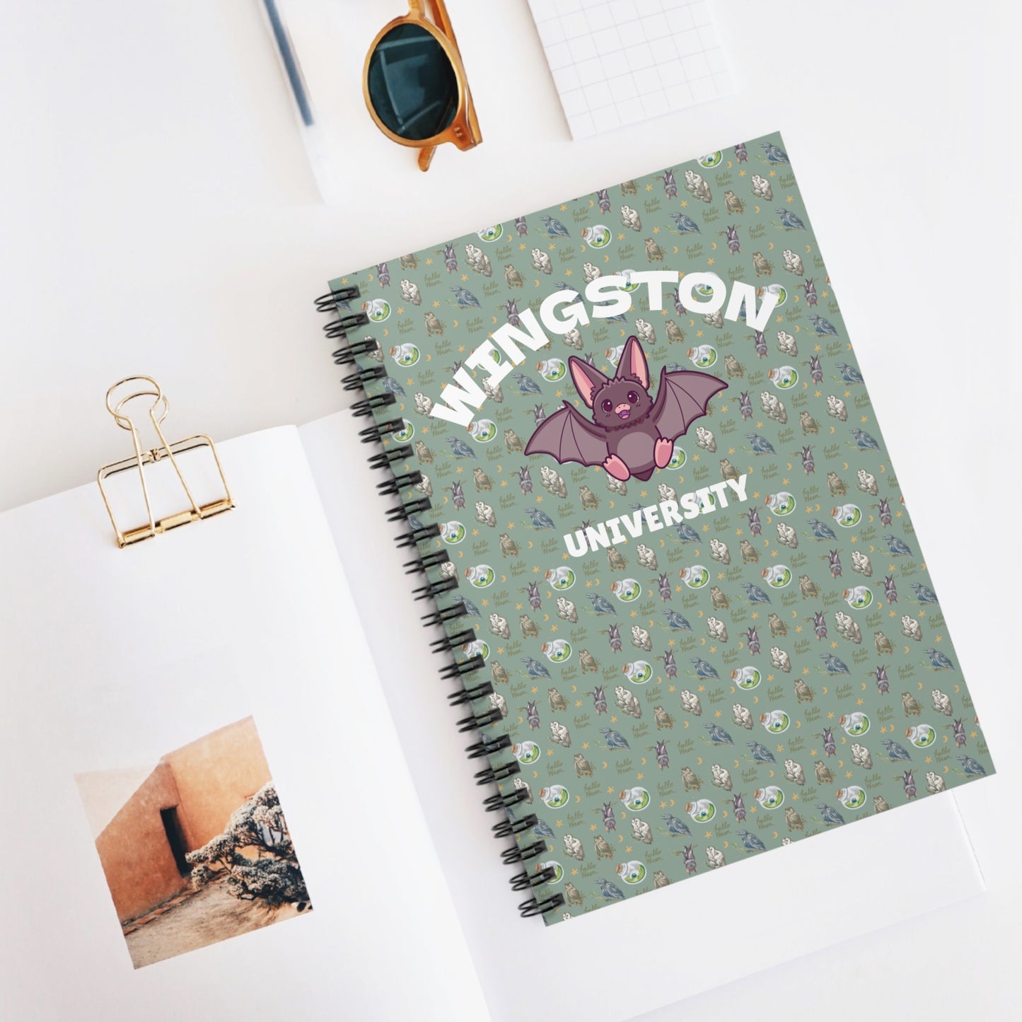 Winston University Spiral Notebook - Cute Bat Design, Journaling, School Supplies, Gifts for Students, College Essentials, Back to School