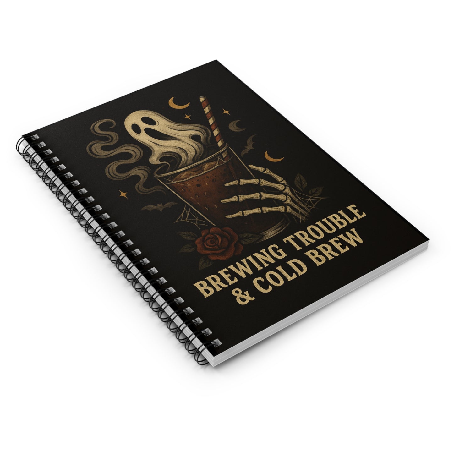Ghostly Brew Spiral Notebook - Perfect for Halloween, Gift for Coffee Lovers, Journal for Creatives, Unique Stationery, Spooky Decor