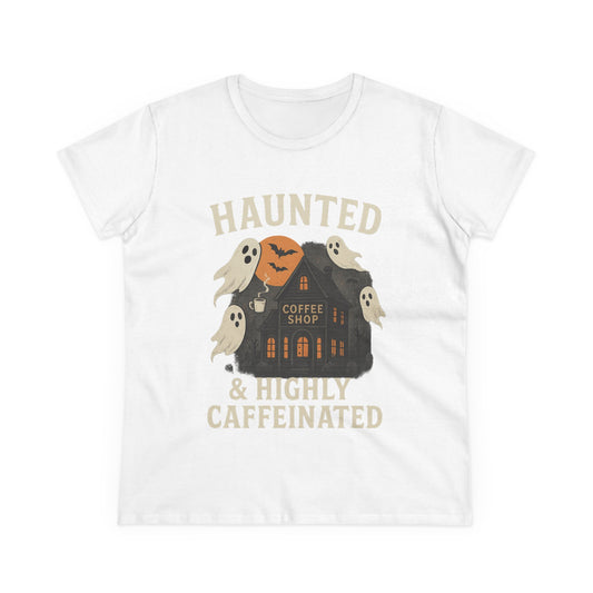 Haunted Coffee Shop Women's Tee, Spooky Halloween T-Shirt, Ghostly Graphic Tee, Gift for Coffee Lovers, Fall Fashion Top