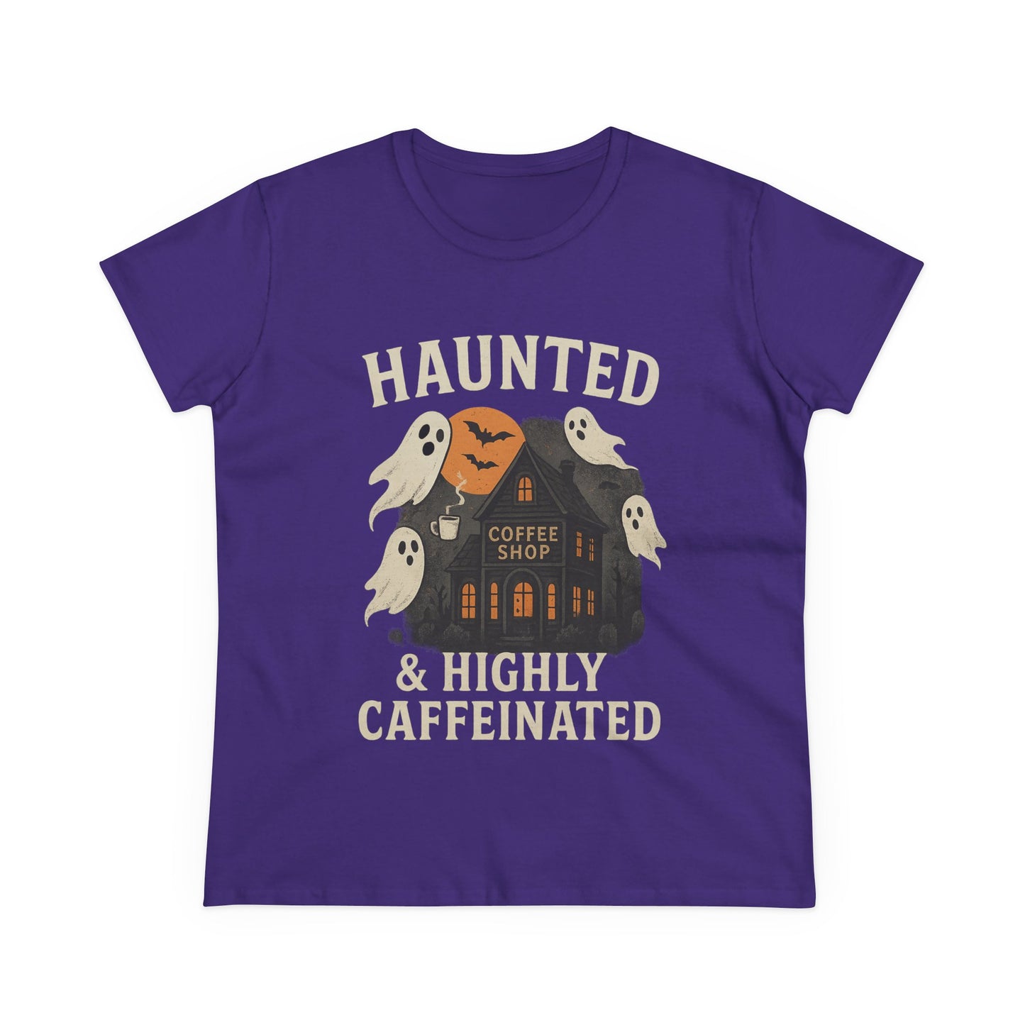 Haunted Coffee Shop Women's Tee, Spooky Halloween T-Shirt, Ghostly Graphic Tee, Gift for Coffee Lovers, Fall Fashion Top