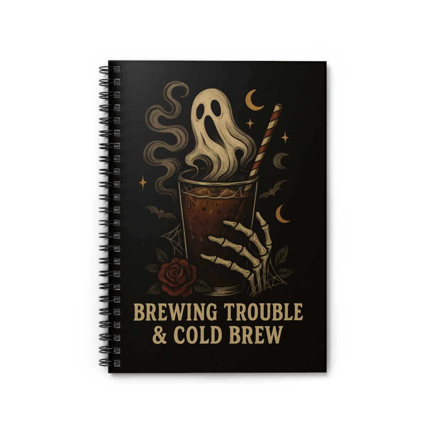 Ghostly Brew Spiral Notebook - Perfect for Halloween, Gift for Coffee Lovers, Journal for Creatives, Unique Stationery, Spooky Decor