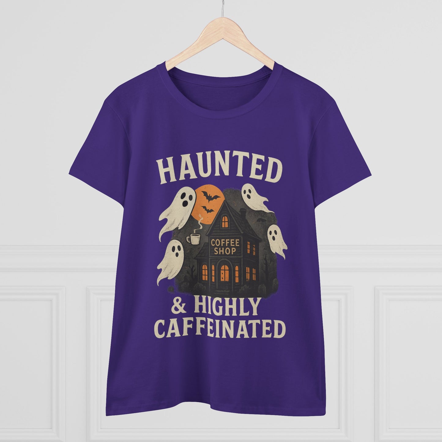 Haunted Coffee Shop Women's Tee, Spooky Halloween T-Shirt, Ghostly Graphic Tee, Gift for Coffee Lovers, Fall Fashion Top